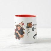 ヴィンテージハロウィーンの挨拶、猫と子の魔女 マグカップ (中央)