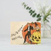 ヴィンテージハロウィーンの挨拶 – 踊りカップル –  ポストカード (スタンド正面)