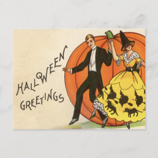 ヴィンテージハロウィーンの挨拶 – 踊りカップル – ポストカード