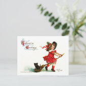 ヴィンテージハロウィーンの魔女がブロムの上に ポストカード (スタンド正面)