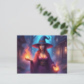 ヴィンテージハロウィーンの魔女が魔法をかける ポストカード (スタンド正面)