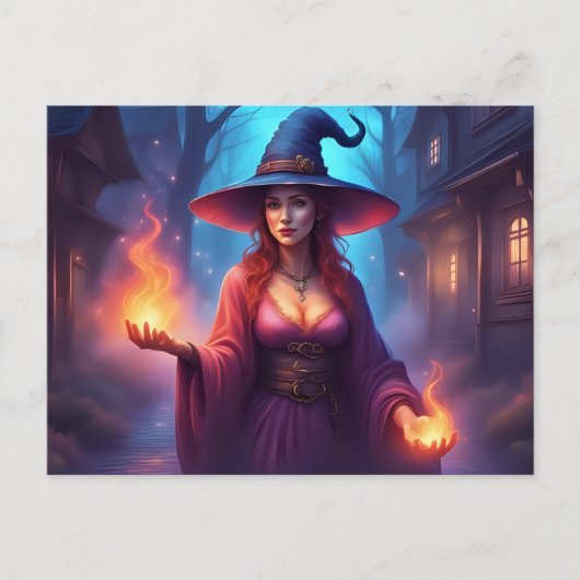 ヴィンテージハロウィーンの魔女が魔法をかける ポストカード (正面)