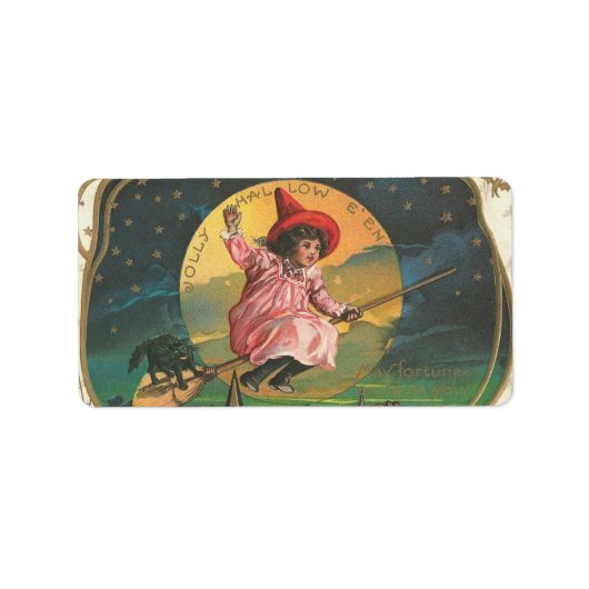 ヴィンテージハロウィーンの魔女の画像ラベル ラベル (正面)