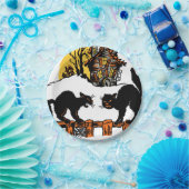 ヴィンテージハロウィーンの黒猫たちがトリック·オア·トリート ペーパープレート (パーティー)