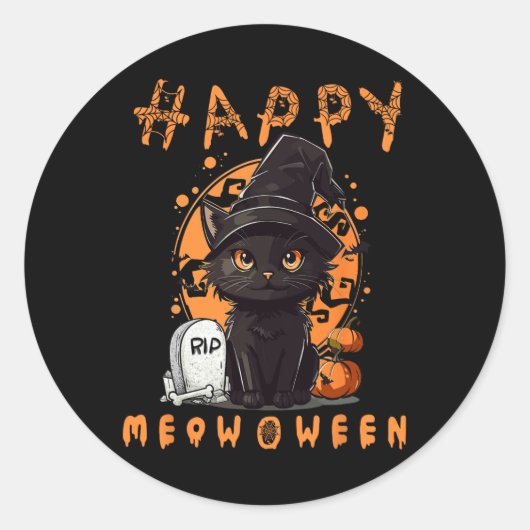 ヴィンテージハロウィーンの黒猫の仮装 ラウンドシール (正面)