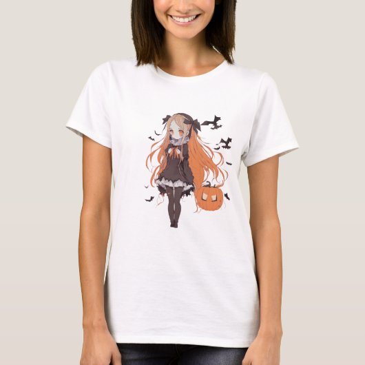 ヴィンテージハロウィーンアニメガールこうもり Tシャツ (正面)
