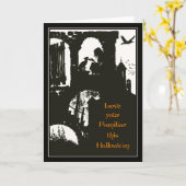 ヴィンテージハロウィーンアーサーラックハムウィッチ+ブラックキャット カード (黄色い花)