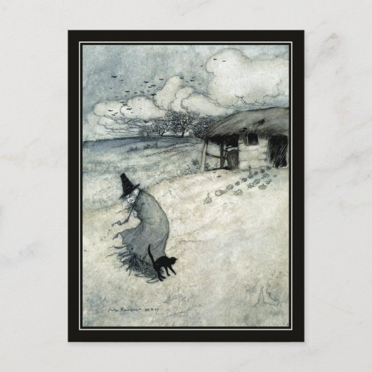ヴィンテージハロウィーンアーサーラックハムウィッチ+ブラックキャット ポストカード (正面)