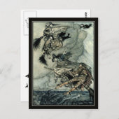 ヴィンテージハロウィーンアーサー・ラッカム飛んでいるウィッチ ポストカード (正面/裏面)