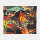 ヴィンテージハロウィーンイラストレーション フリースブランケット (正面(横))
