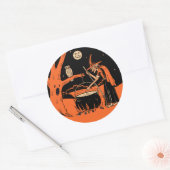 ヴィンテージハロウィーンウィッチとカシードロンスティッカー ラウンドシール (封筒)