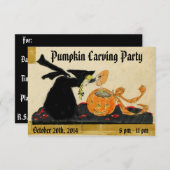 ヴィンテージハロウィーンウィッチとカボチャの彫刻パーティー 招待状 (正面/裏面)