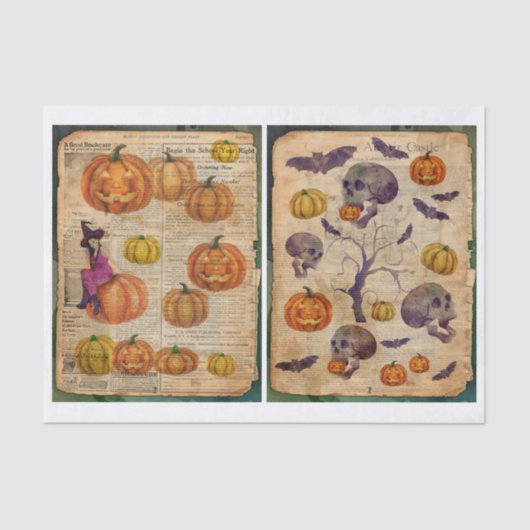 ヴィンテージハロウィーンウィッチとスカルのデコパージュ 薄葉紙 (正面)