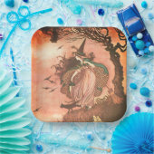 ヴィンテージハロウィーンウィッチとブラックキャット紙プレート ペーパープレート (パーティー)