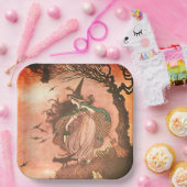 ヴィンテージハロウィーンウィッチとブラックキャット紙プレート ペーパープレート (パーティー)