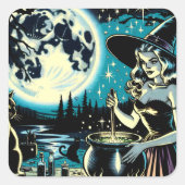 ヴィンテージハロウィーンウィッチのコールドロンの攪拌 スクエアシール (正面)