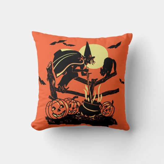 ヴィンテージハロウィーンウィッチオンフェンス クッション (正面)