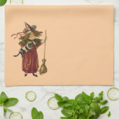 ヴィンテージハロウィーンウィッチタオル キッチンタオル (折り畳み)