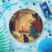 ヴィンテージハロウィーンウィッチバイ暖炉紙プラット ペーパープレート (パーティー)