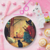 ヴィンテージハロウィーンウィッチバイ暖炉紙プラット ペーパープレート (パーティー)