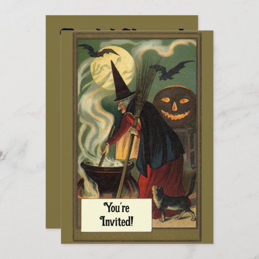 ヴィンテージハロウィーンウィッチブライダルシャワーパーティー 招待状 (正面/裏面)