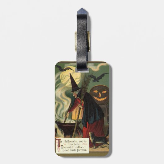 ヴィンテージハロウィーンウィッチ攪拌用魔法カルドロン ラゲッジタグ (裏面縦)
