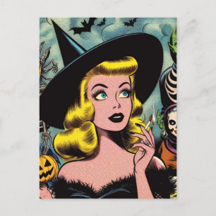 ヴィンテージハロウィーンウィッチ漫画 ポストカード