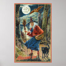 ヴィンテージハロウィーンウィッチ猫こうもりパーティーデコールポスター