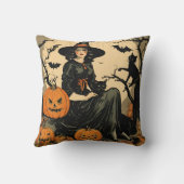 ヴィンテージハロウィーンウィッチ，カボチャ，黒猫，こうもり クッション (裏面)