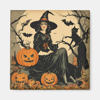 ヴィンテージハロウィーンウィッチ,カボチャ,黒猫,こうもり マグネット