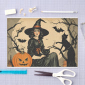 ヴィンテージハロウィーンウィッチ，カボチャ，黒猫，こうもり 薄葉紙 (クラフト)