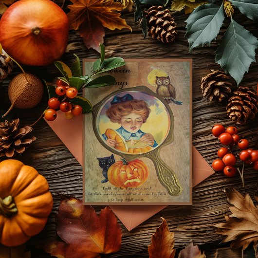ヴィンテージハロウィーンウーマン照明パンプキン シーズンカード