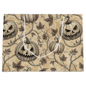 ヴィンテージハロウィーンカボチャつる植物パターン ラージペーパーバッグ (正面)