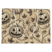 ヴィンテージハロウィーンカボチャつる植物パターン ラージペーパーバッグ (裏面)