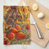 ヴィンテージハロウィーンカボチャのハヤック付きパッチ キッチンタオル (四つ折り)