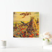 ヴィンテージハロウィーンカボチャのハヤック付きパッチ スクエア壁時計 (ホーム)