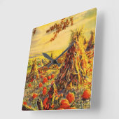 ヴィンテージハロウィーンカボチャのハヤック付きパッチ スクエア壁時計 (傾斜)