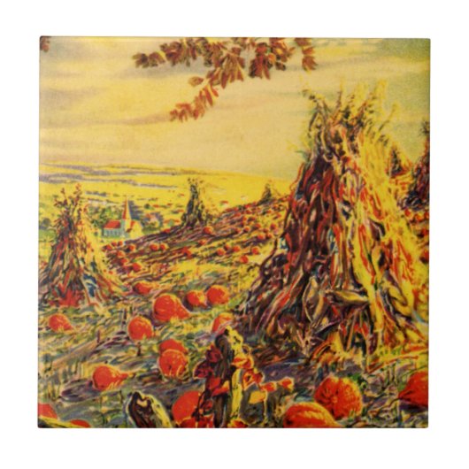 ヴィンテージハロウィーンカボチャのハヤック付きパッチ タイル (正面)