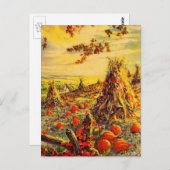 ヴィンテージハロウィーンカボチャのハヤック付きパッチ ポストカード (正面/裏面)