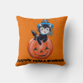 ヴィンテージハロウィーンカボチャ猫ウィッチハット クッション (裏面)