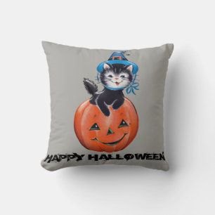 ヴィンテージハロウィーンカボチャ猫ウィッチハット クッション