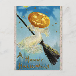 ヴィンテージハロウィーンカボチャ魔女ブロムポストカード シーズンポストカード