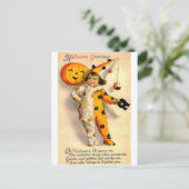 ヴィンテージハロウィーンカードコスチュームドガールとカボチャ シーズンポストカード (スタンド正面)