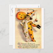 ヴィンテージハロウィーンカードコスチュームドガールとカボチャ シーズンポストカード (正面/裏面)