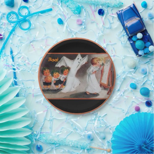 ヴィンテージハロウィーンガールとキャンドル紙プレート ペーパープレート (パーティー)