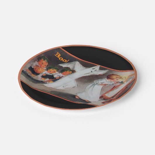 ヴィンテージハロウィーンガールとキャンドル紙プレート ペーパープレート (アングル)