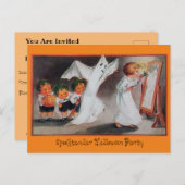 ヴィンテージハロウィーンガールパーティの招待状 インビテーションポストカード (正面/裏面)