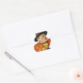 ヴィンテージハロウィーンガールホールディングパンプキン スクエアシール (封筒)