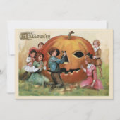 ヴィンテージハロウィーンキッズ大きなカボチャを彫る ノートカード (正面)