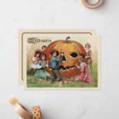 ヴィンテージハロウィーンキッズ大きなカボチャを彫る ノートカード (正面/裏面インサイチュ)